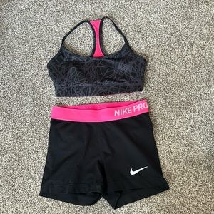 BCG reversible sports bra + Nike Pros with pink waist band